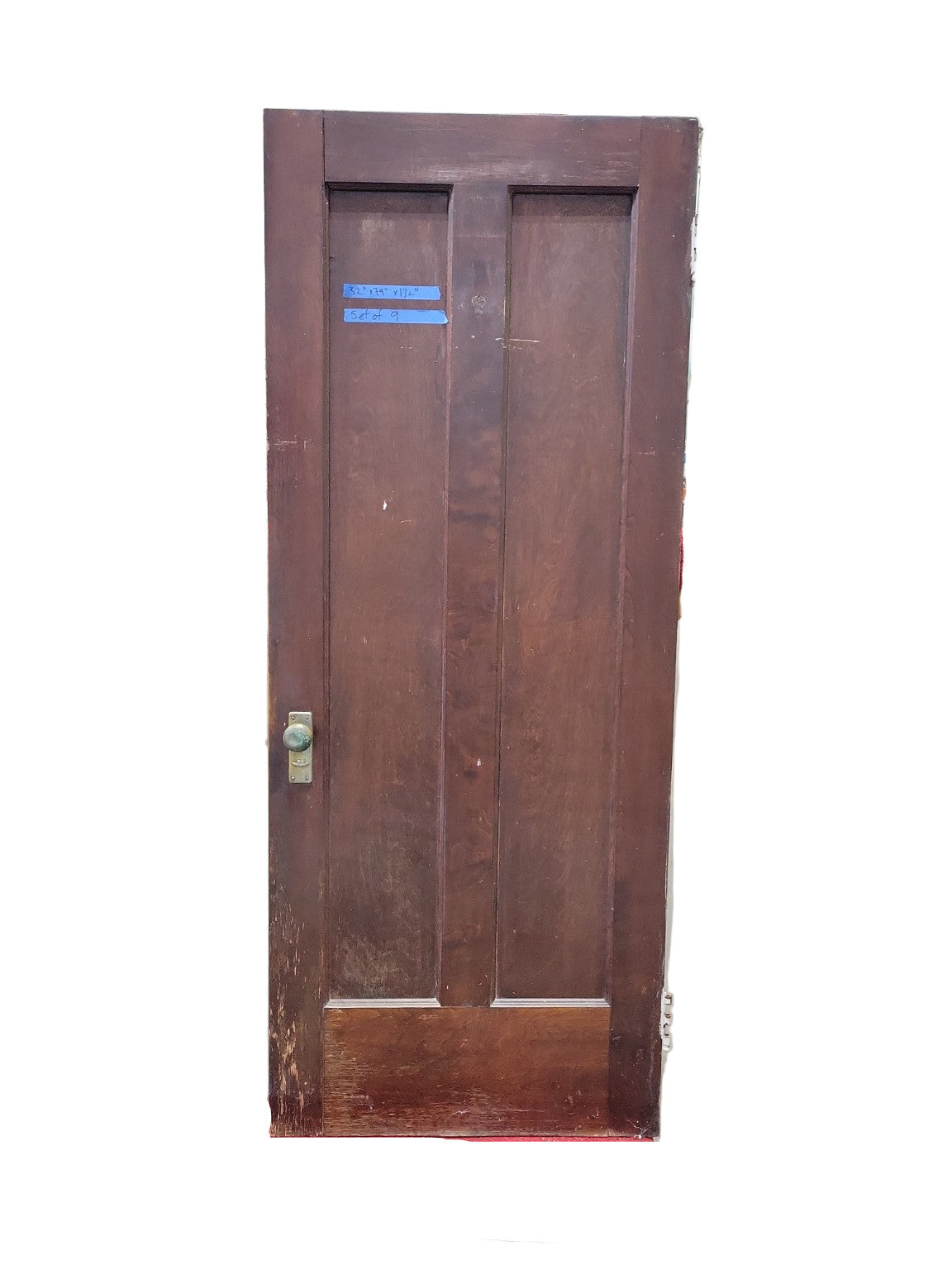 Antique Two-Panel Interior Door with Brass and Glass Knob Set