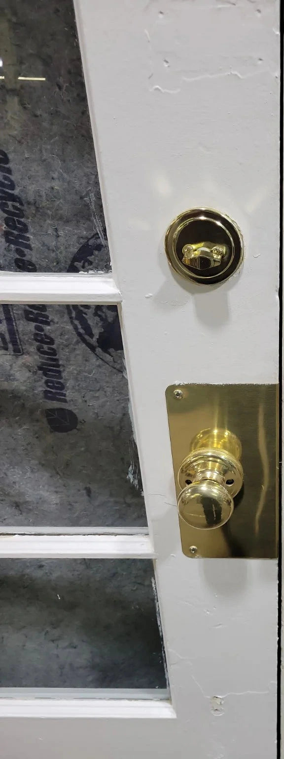 Vintage 15-Lite French Door – Single Panel with Brass Knob and Lockset