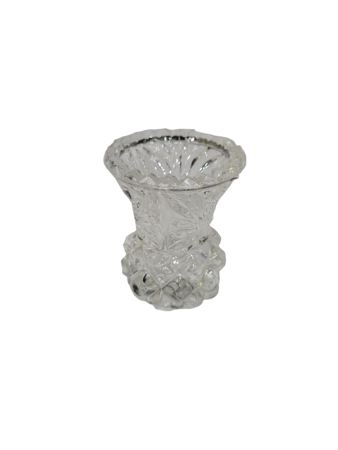 Pair of Miniature Pressed Glass Bud Vases – Diamond and Fan Pattern
