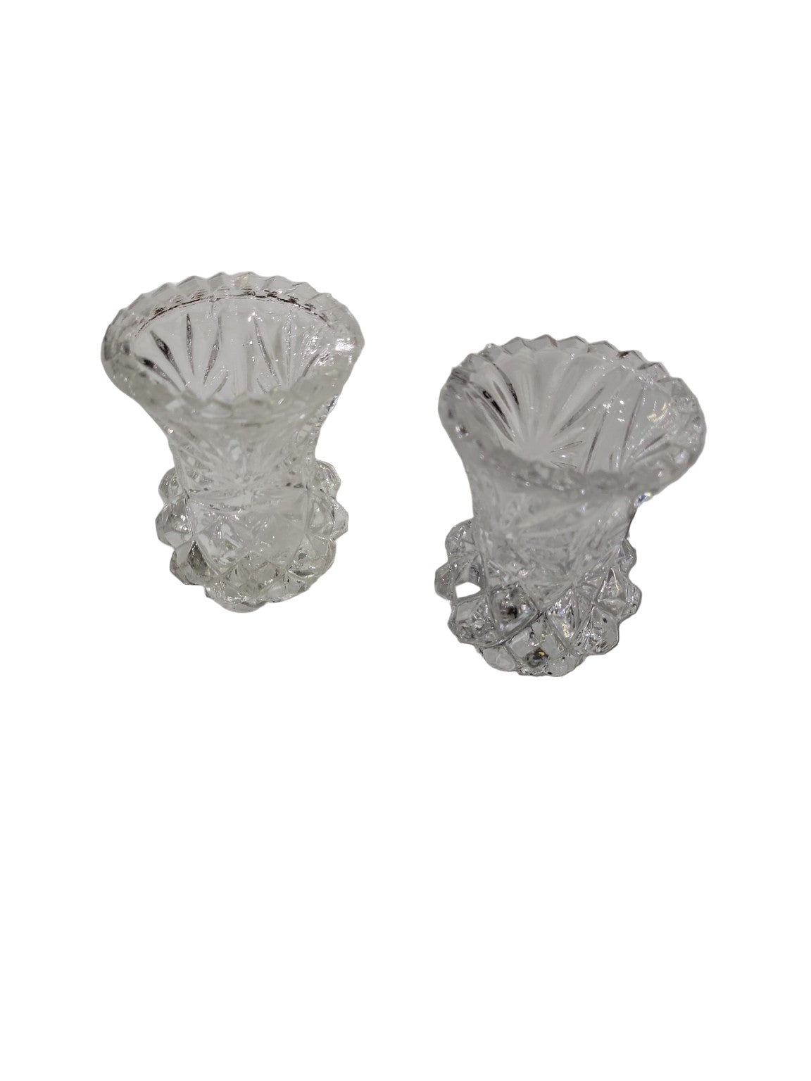 Pair of Miniature Pressed Glass Bud Vases – Diamond and Fan Pattern