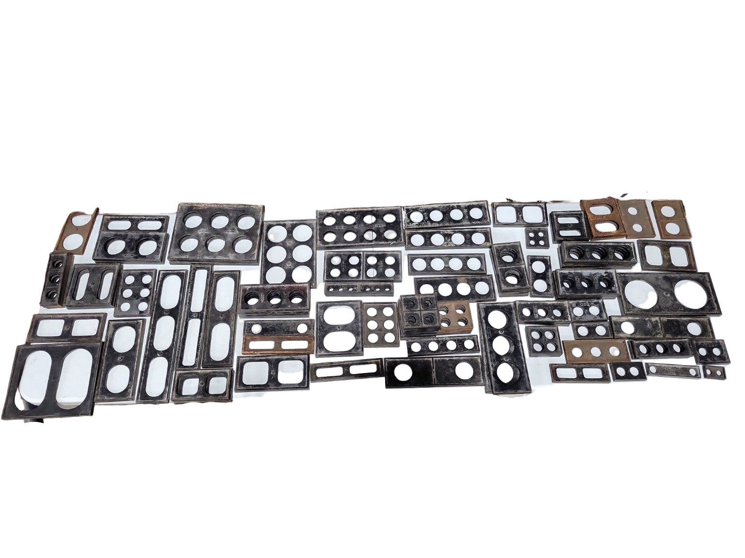 Lot of 100+ Vintage Letterpress Printing Press Parts – Chase Plates, Numbering Machines, and Type Blocks