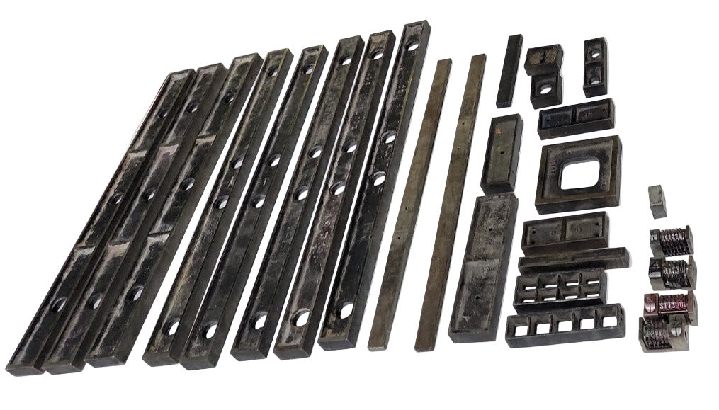 Lot of 100+ Vintage Letterpress Printing Press Parts – Chase Plates, Numbering Machines, and Type Blocks