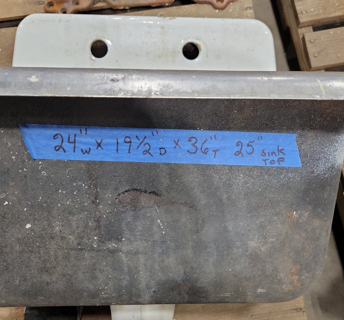 Antique Cast Iron Wall-Mount Utility Sink with Integral Trap and Aluminum Rim – 24" x 19½" x 36"