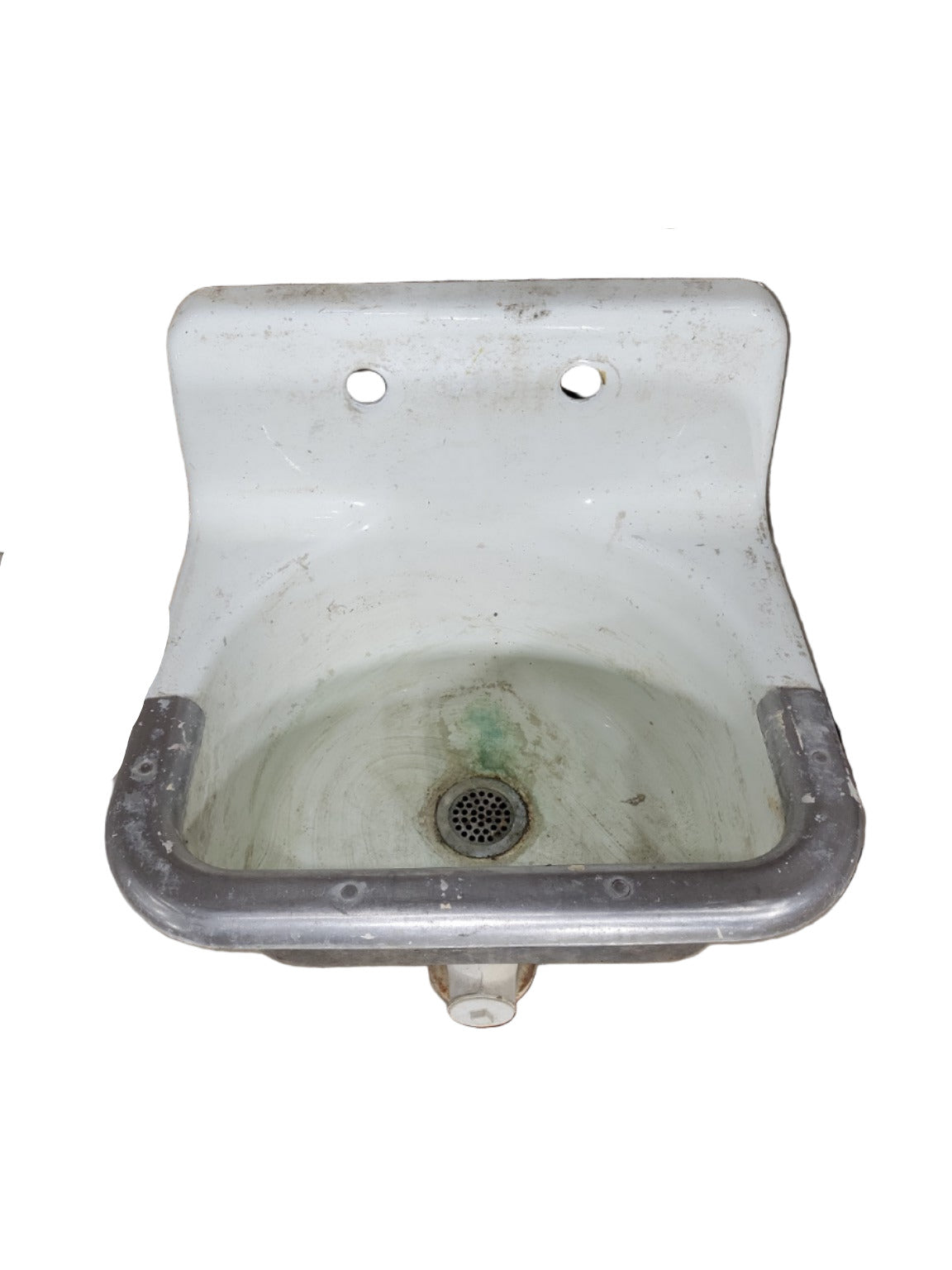 Antique Cast Iron Wall-Mount Utility Sink with Integral Trap and Aluminum Rim – 24" x 19½" x 36"