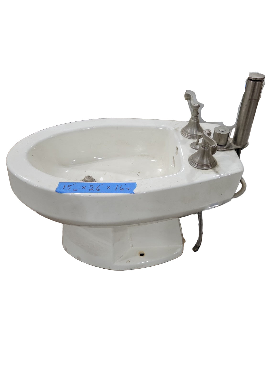 Mid-Century Vitreous China Bidet with Original Nickel Hardware – 15" W x 26" D x 16" T