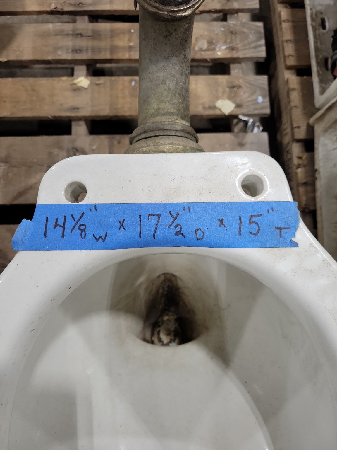 Vintage Vitreous China Toilet Bowl with Brass Flush Inlet – 14⅛" W x 17½" D x 15" T