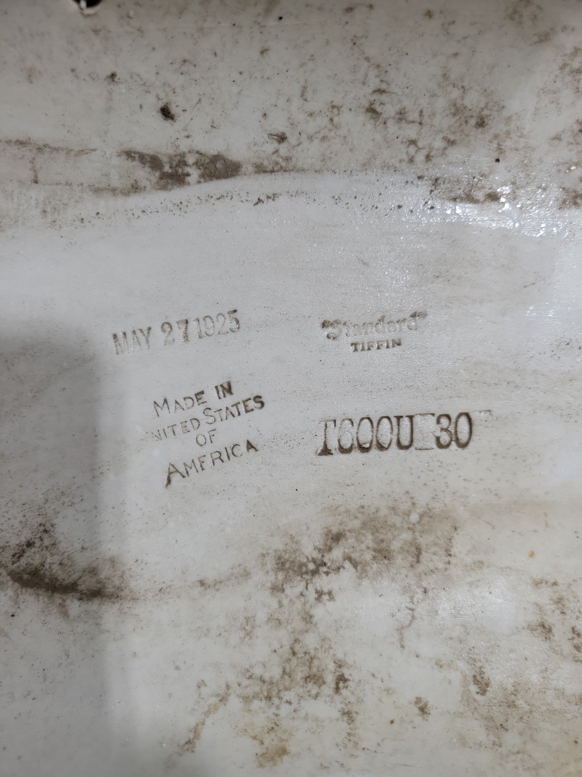 Standard “Tiffin” Vitreous China Toilet Tank & Lid – Dated May 27, 1925 – 22" x 7½" x 16½" (Lid: 24¼" x 8¾" x 2")