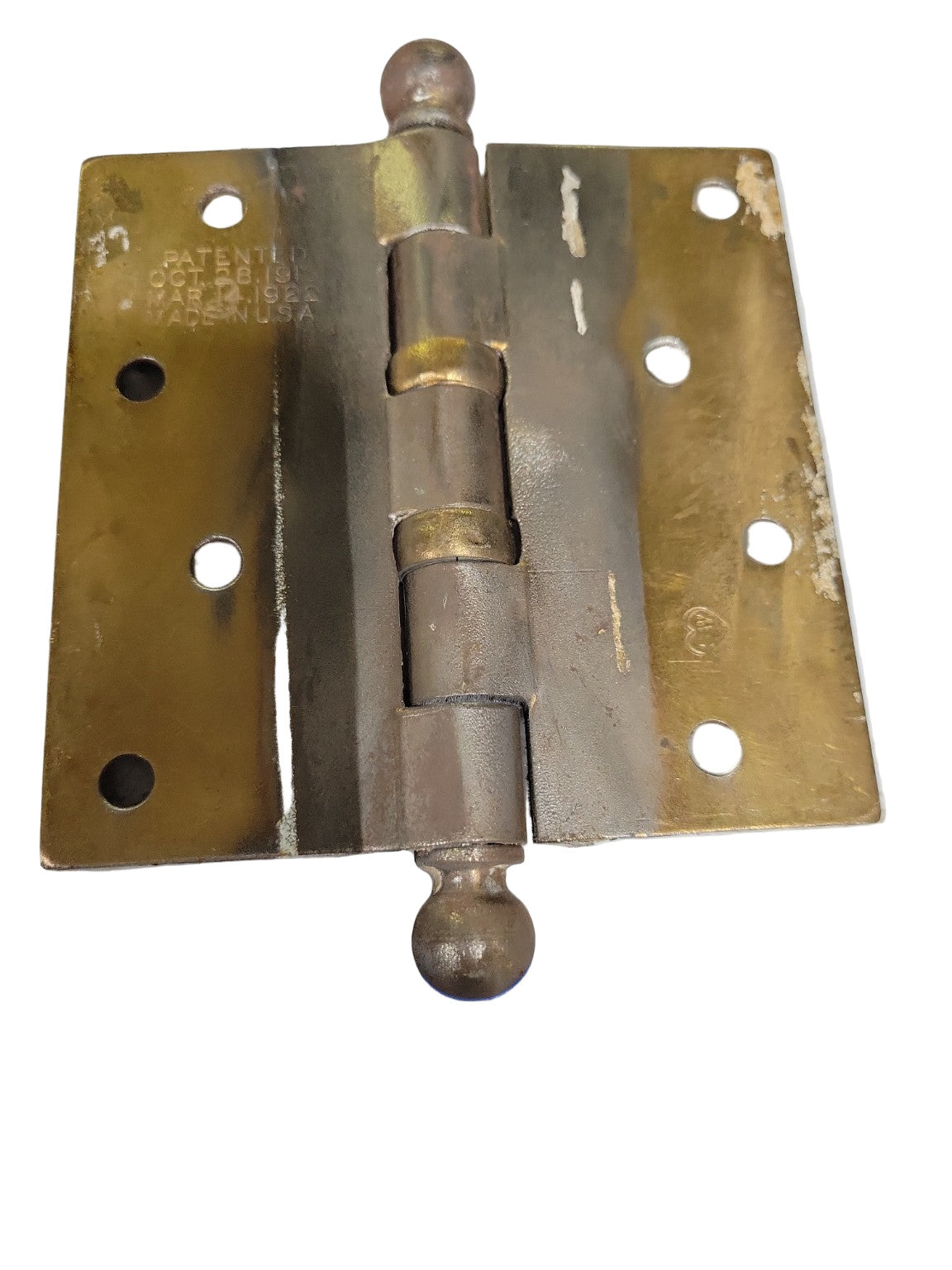 Antique 1913 Brass Ball-Tip Door Hinges – Set of 3 (4" x 4")