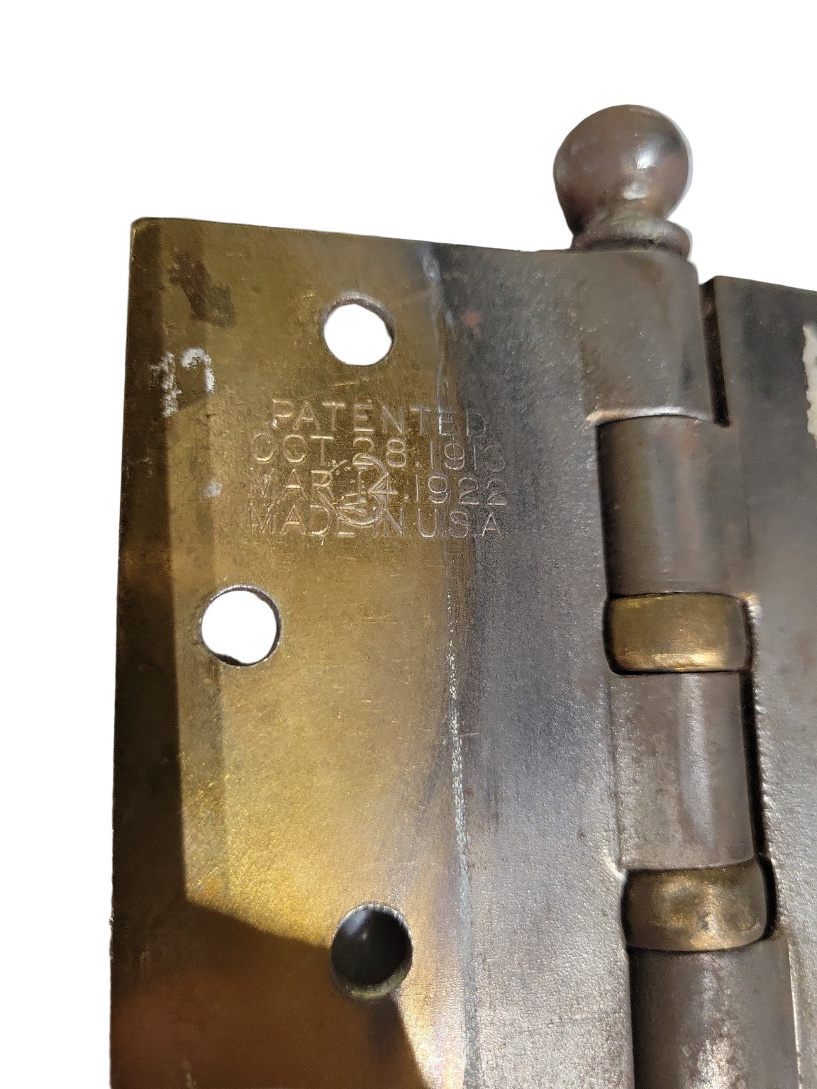 Antique 1913 Brass Ball-Tip Door Hinges – Set of 3 (4" x 4")