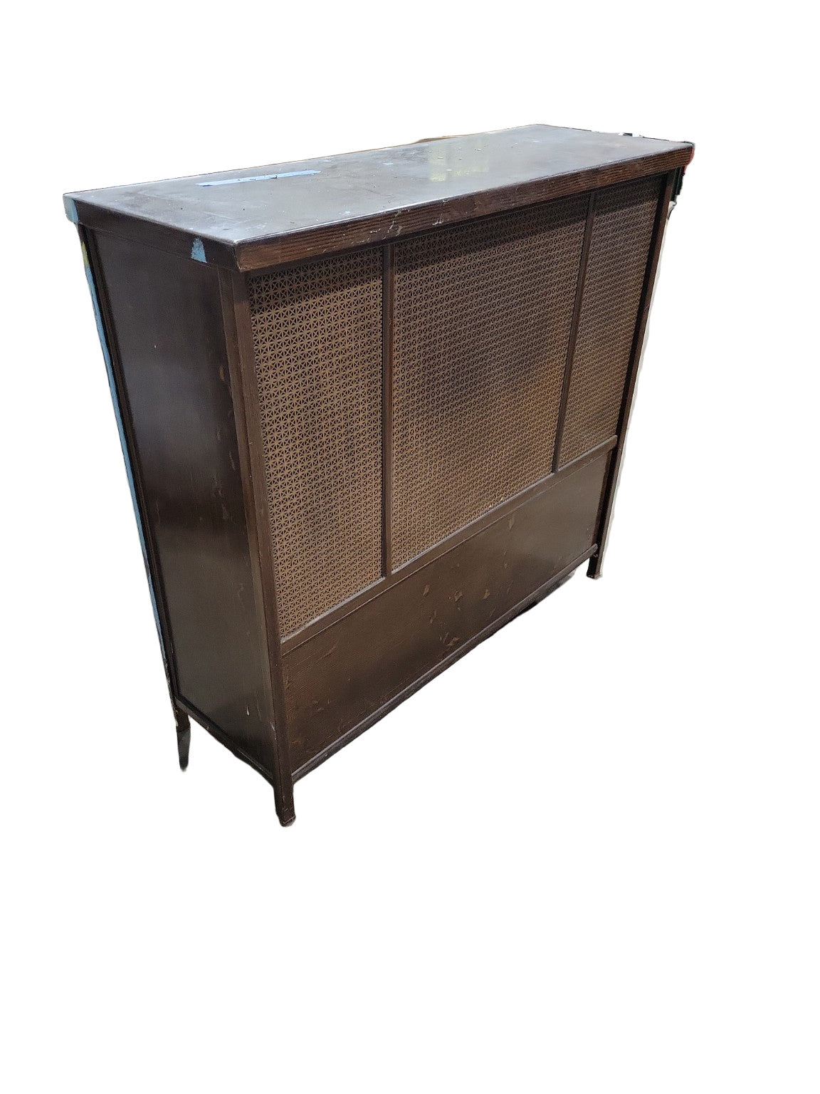 Vintage Brown Metal Radiator Cover – Three-Panel Perforated Design