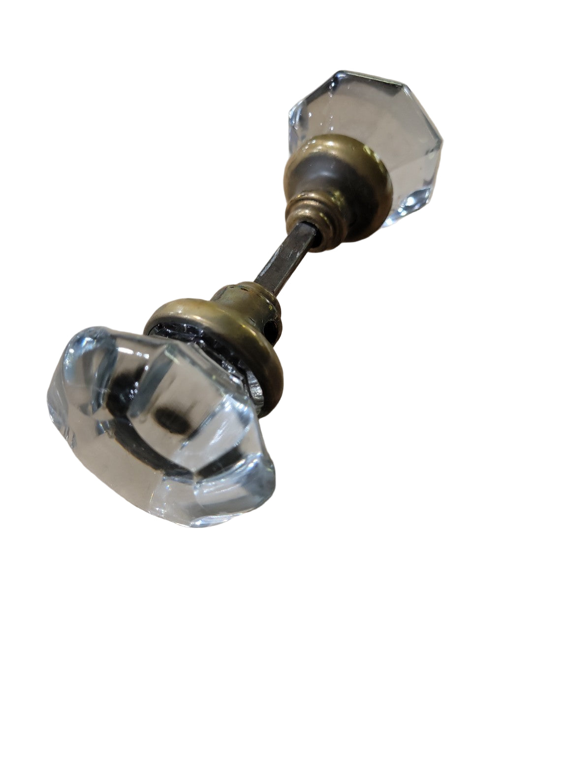 Antique Clear Glass Door Knob Set with Brass Collars – 2 ¼" Knob, 6 ½" Overall Length