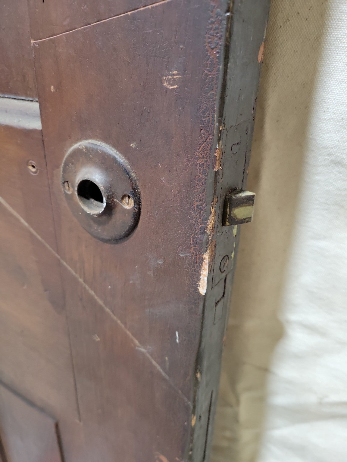 Antique Four-Panel Interior Door – Dark Stained Wood – 25 ⅞" x 79"