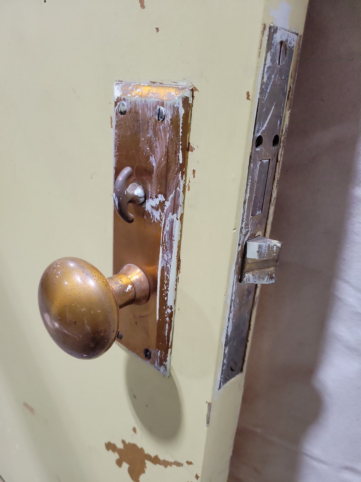 Vintage Louvered Utility Door with Brass Hardware – 23 ⅞" x 80"