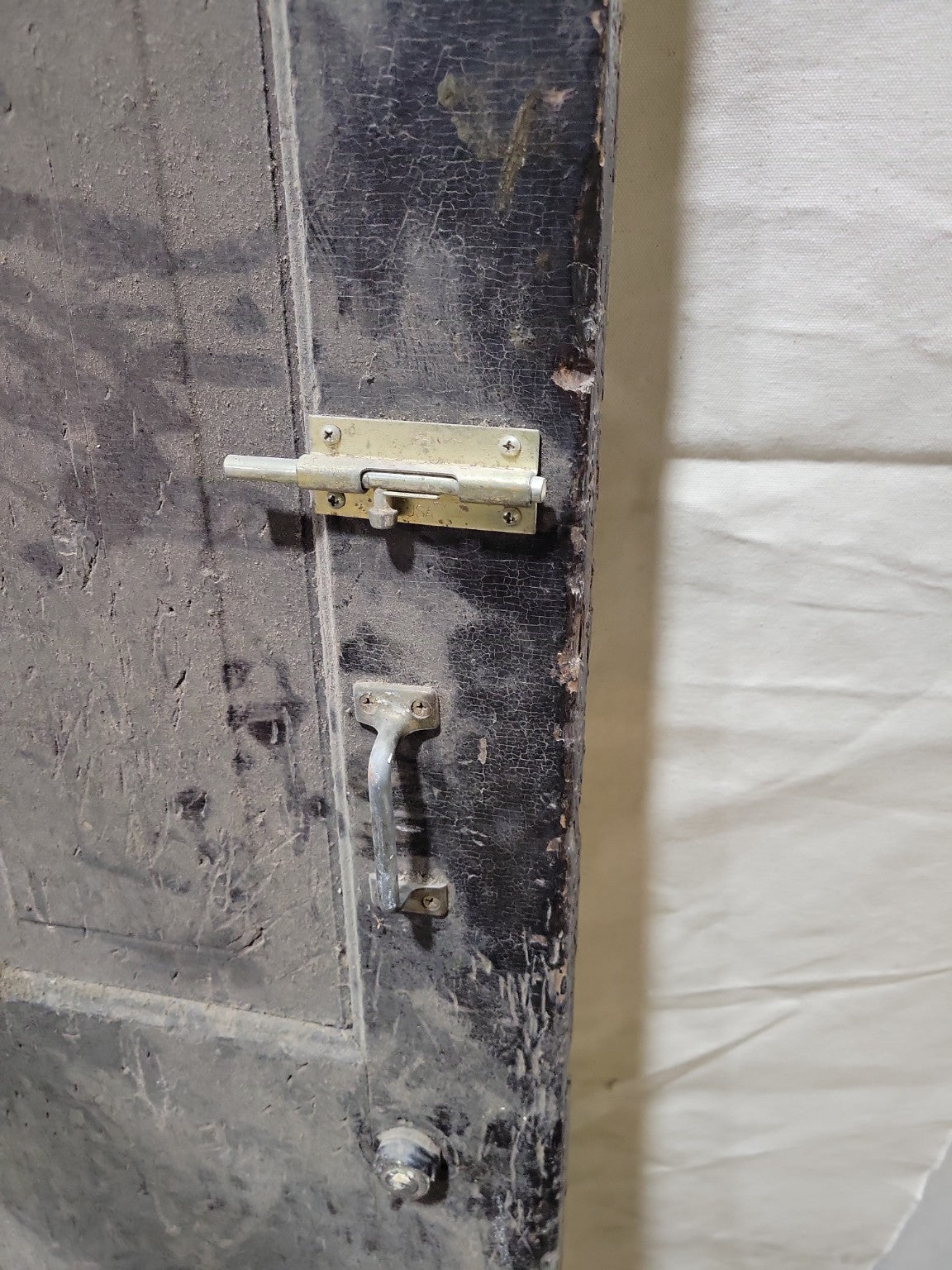 Antique Four-Panel Painted Door – Distressed Green Finish – 27 5/8" x 75 ½"