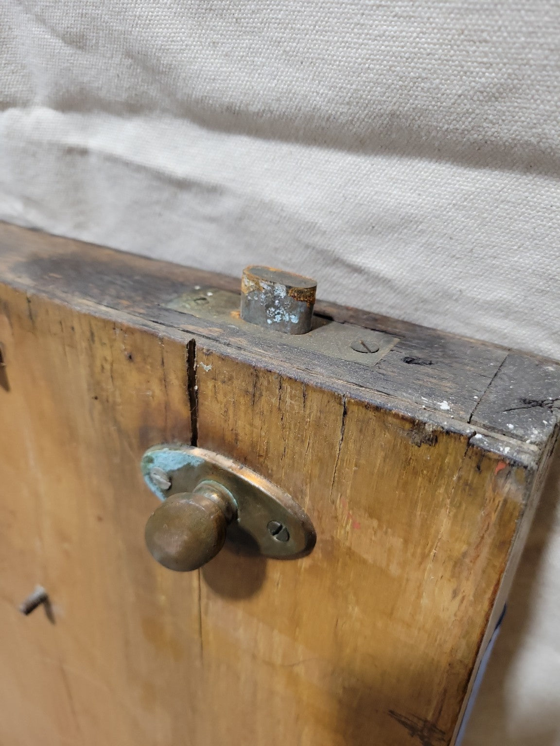 Mid-Century Solid Wood Cabinet Door with Brass Latch Hardware – 35 ¾" x 42"