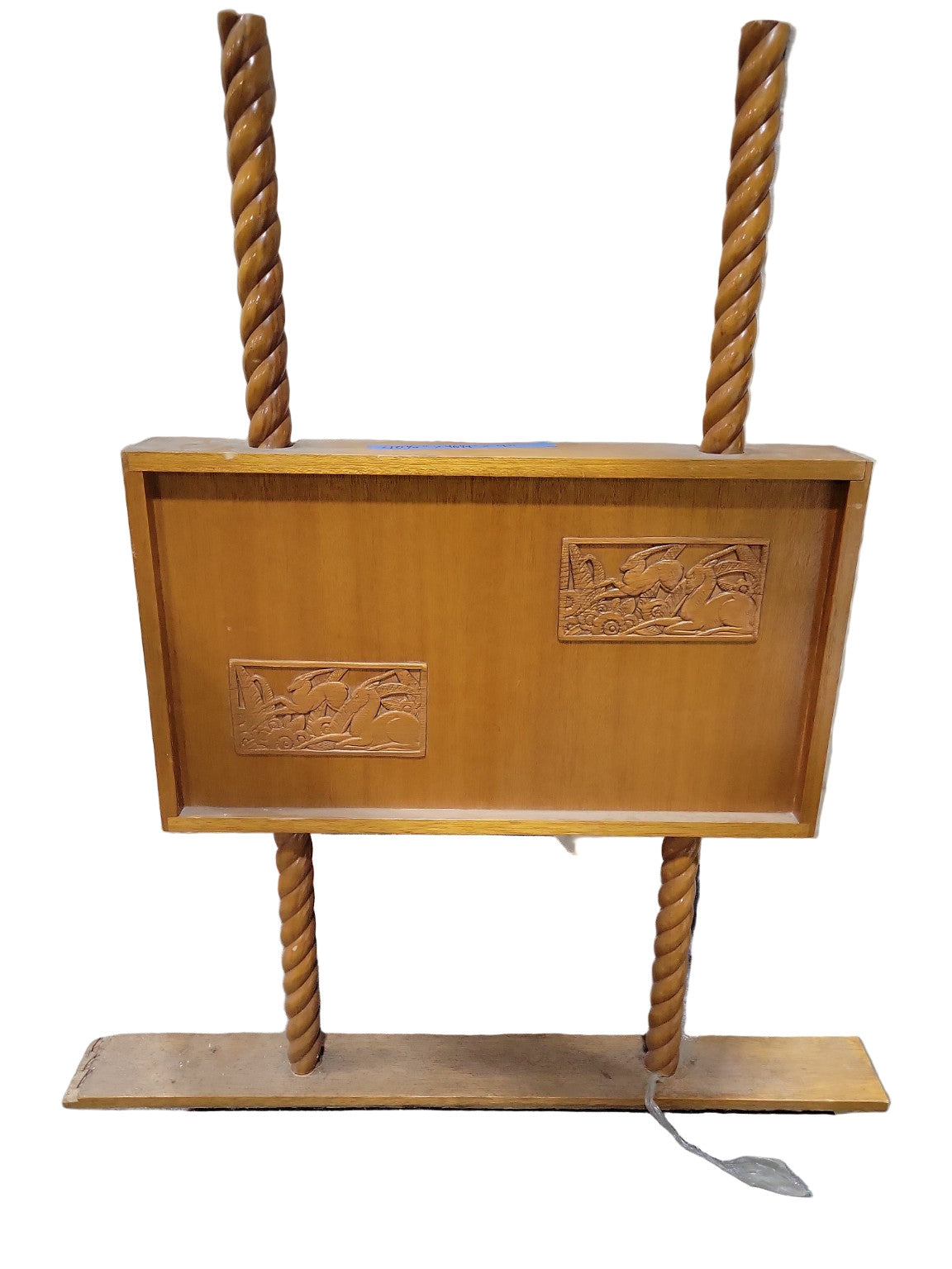 Mid-Century Carved Wood Room Divider with Twisted Posts – 40 ¼" x 46 ¼" x 4"