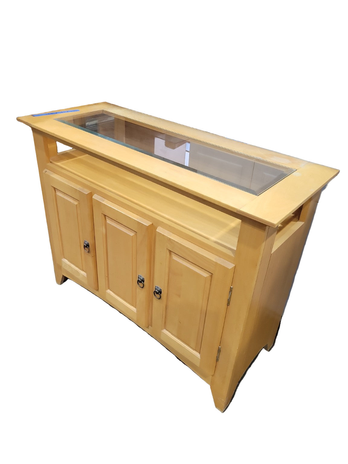 Maple Display Cabinet with Glass Top and Hidden Drawer