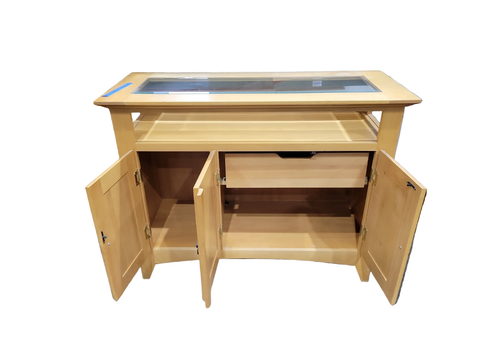 Maple Display Cabinet with Glass Top and Hidden Drawer