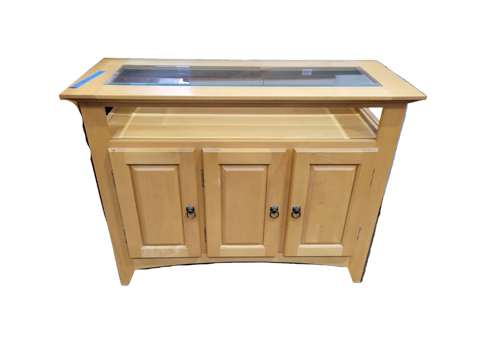Maple Display Cabinet with Glass Top and Hidden Drawer