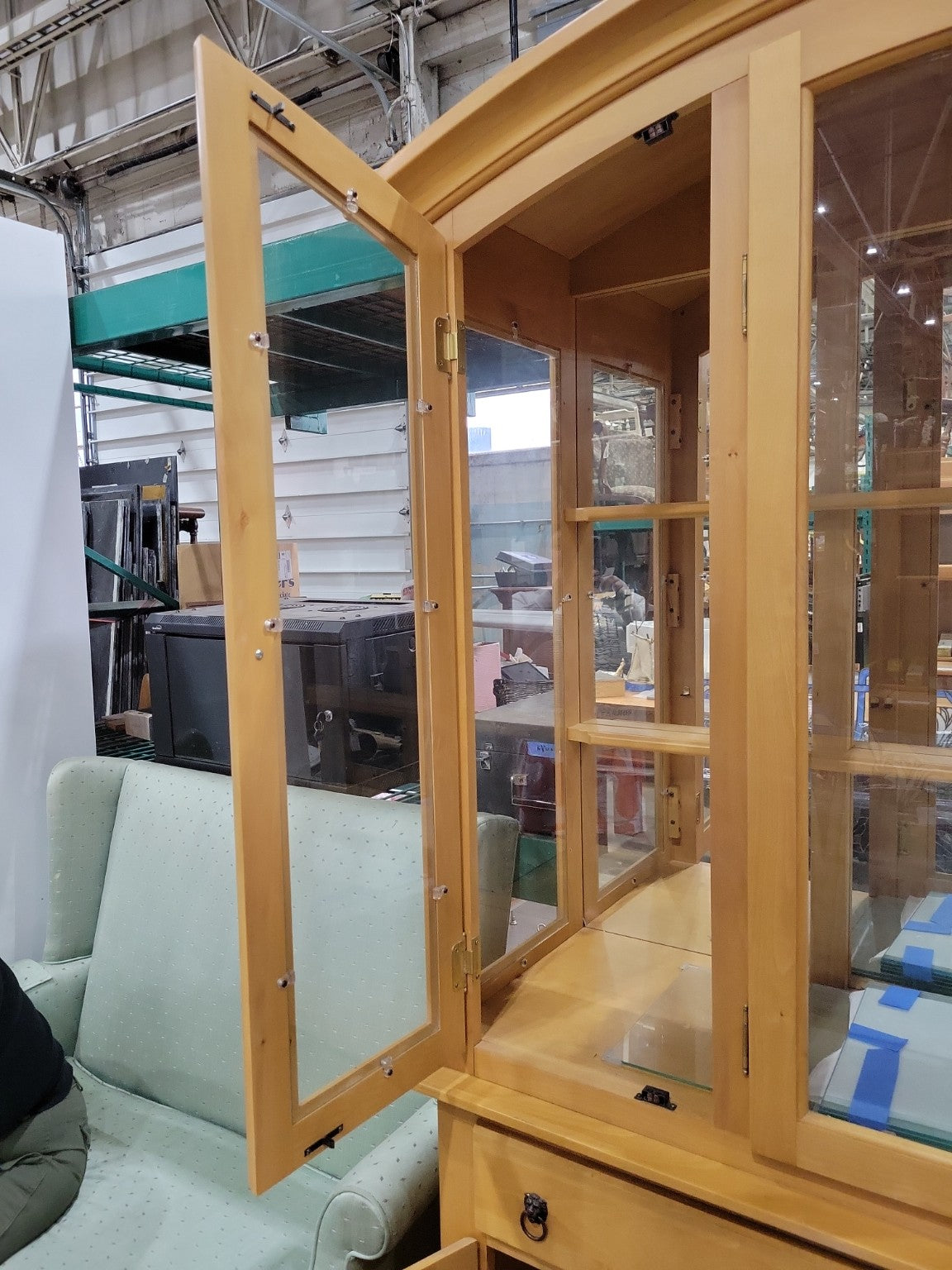 Maple China Cabinet Hutch with Glass Doors & Lion Pulls