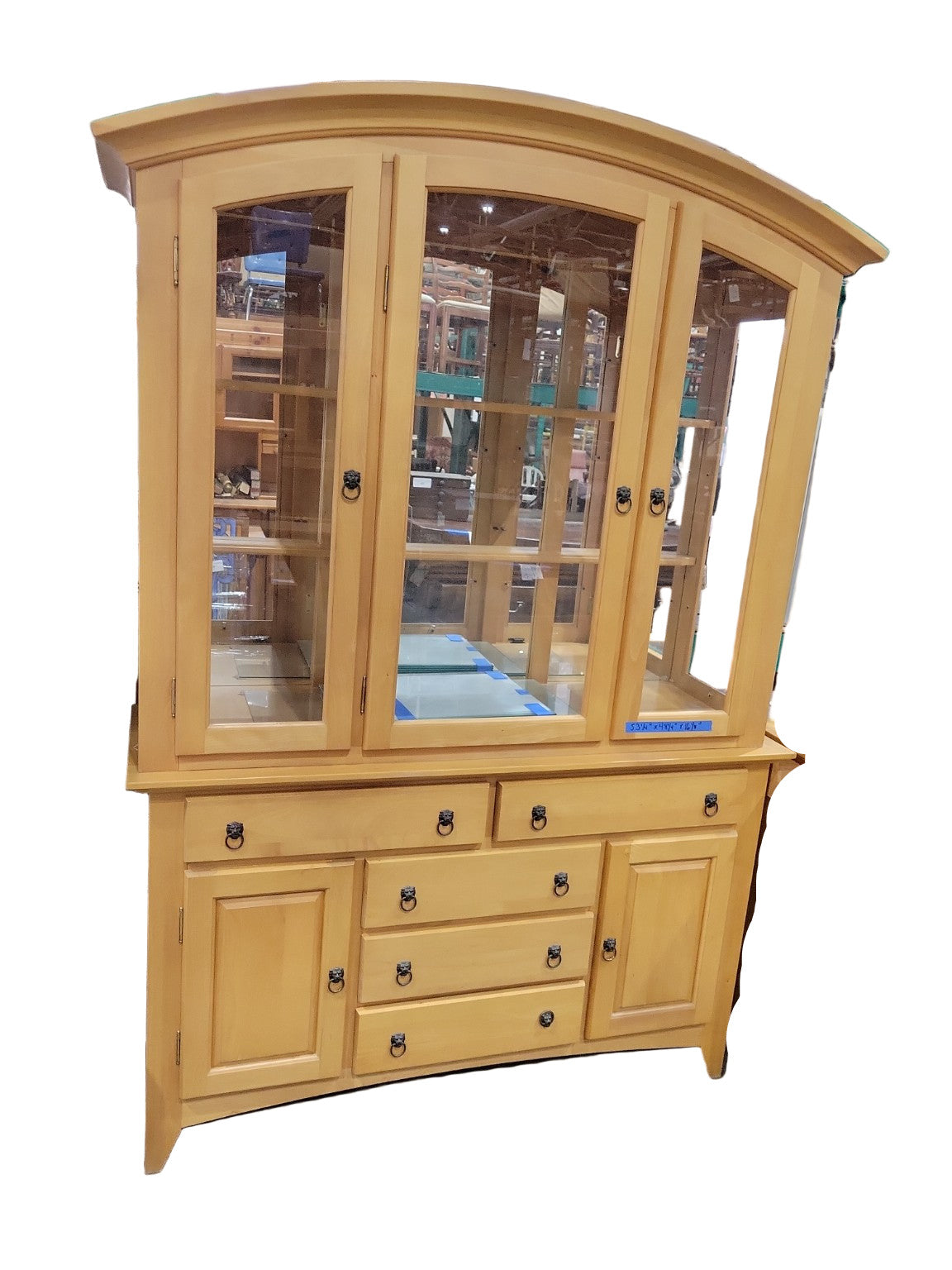 Maple China Cabinet Hutch with Glass Doors & Lion Pulls