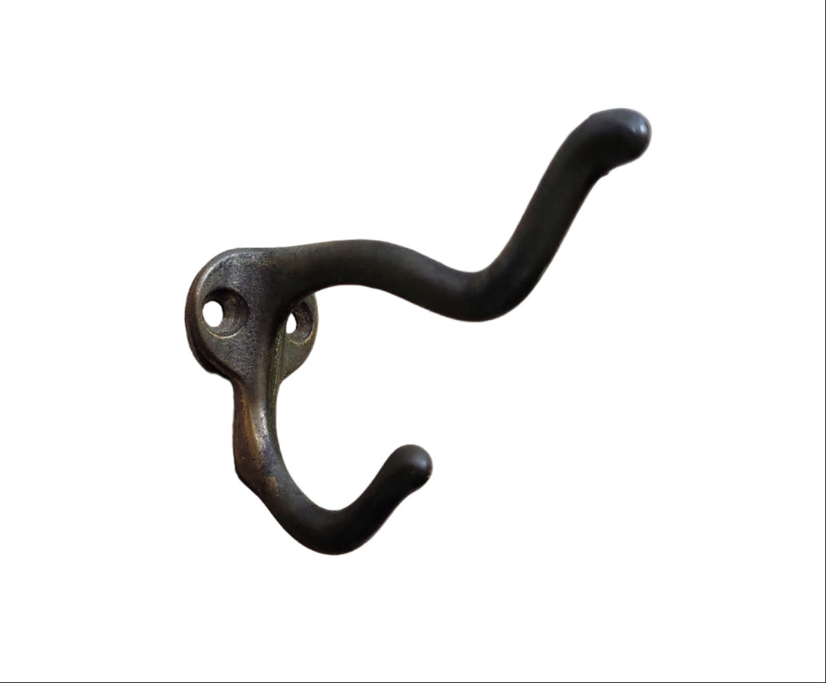 Set of 9 Antique Cast Iron Double Coat Hooks – 3" D x 2" H x 1 ⅛" W