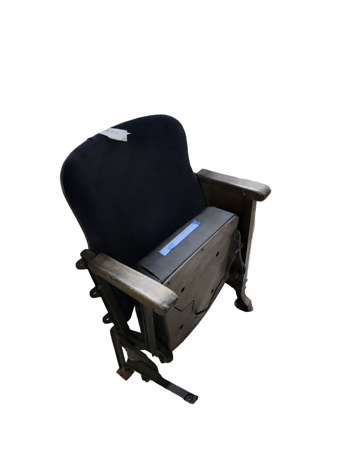 Antique Auditorium Theater Seat with Cast Iron Legs and Wood Armrests