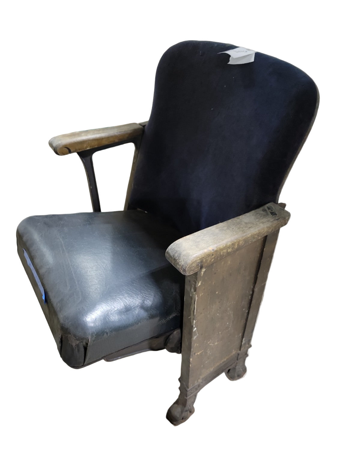 Antique Auditorium Theater Seat with Cast Iron Legs and Wood Armrests
