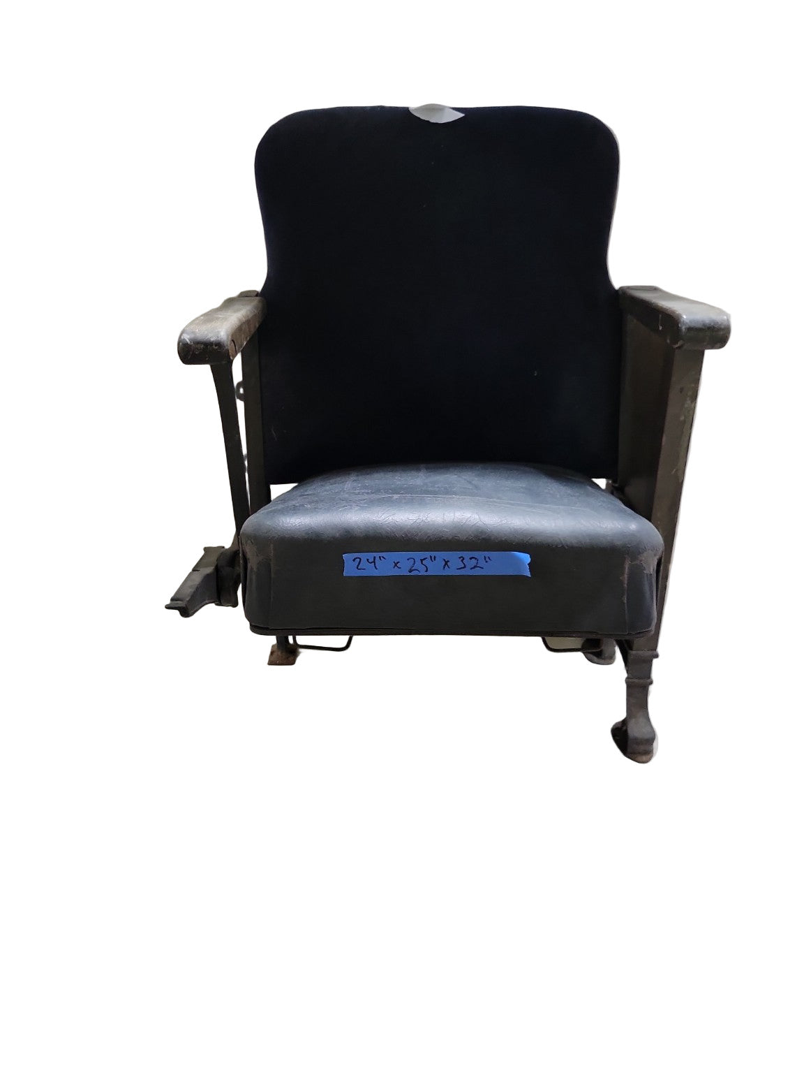 Antique Auditorium Theater Seat with Cast Iron Legs and Wood Armrests