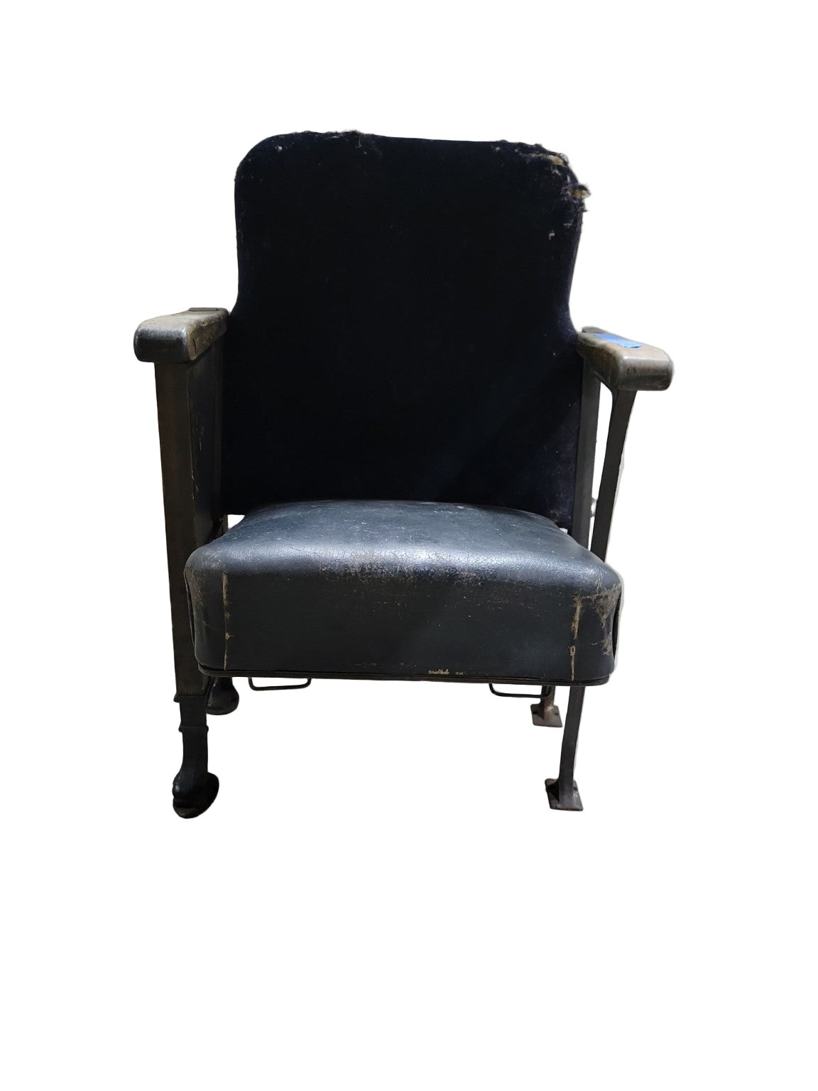 Antique Auditorium Theater Chair with Heavy Wear – Cast Iron Frame