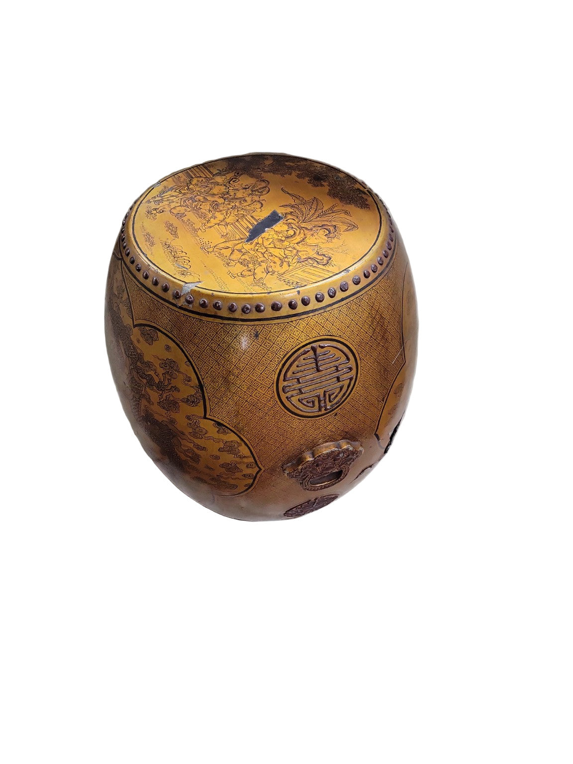 Vintage Chinese Garden Drum Stool with Phoenix and Shou Symbol