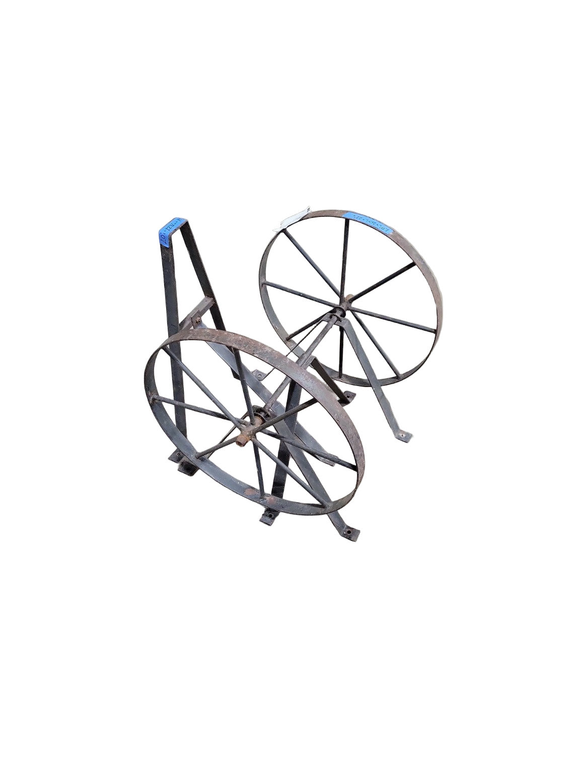 Antique Cast Iron Belt Pulley Stand – Double Wheel Industrial Base