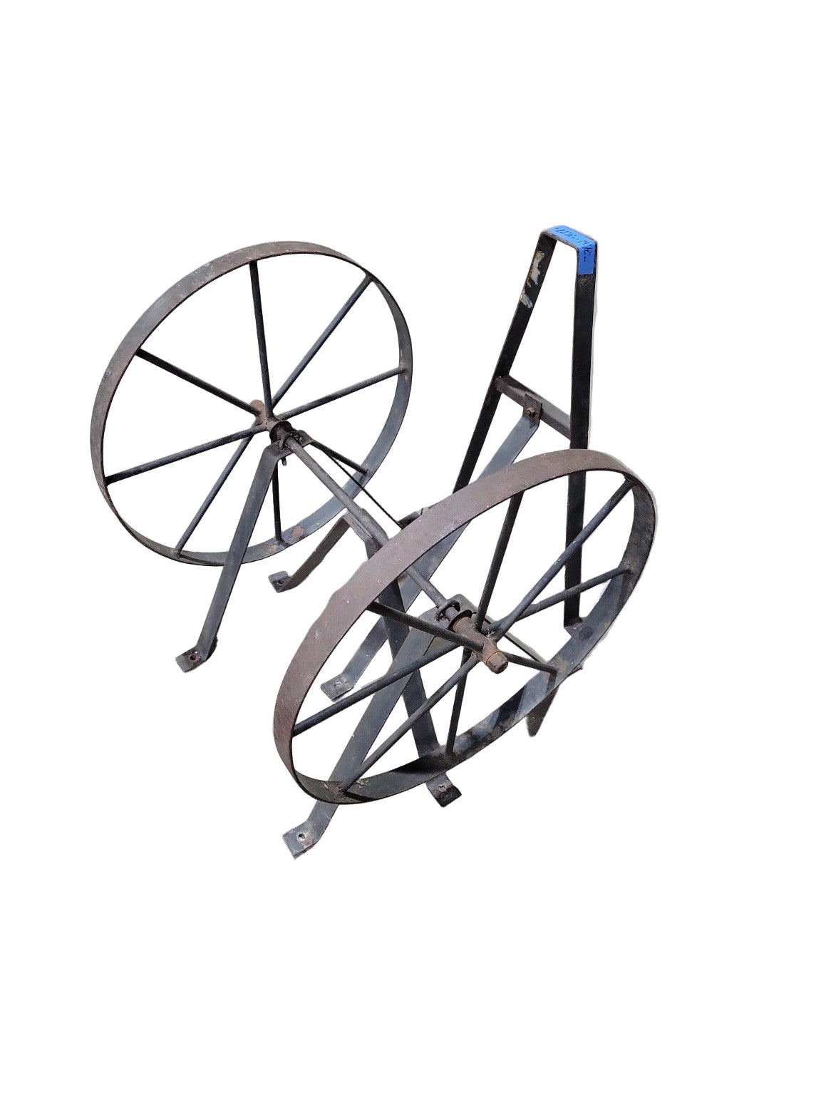 Antique Cast Iron Belt Pulley Stand – Double Wheel Industrial Base