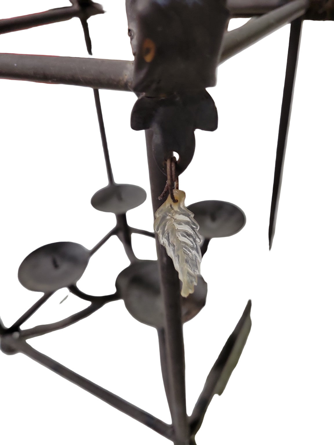 Antique Wrought Iron Hanging Candle Lantern – Leaf Motif Frame
