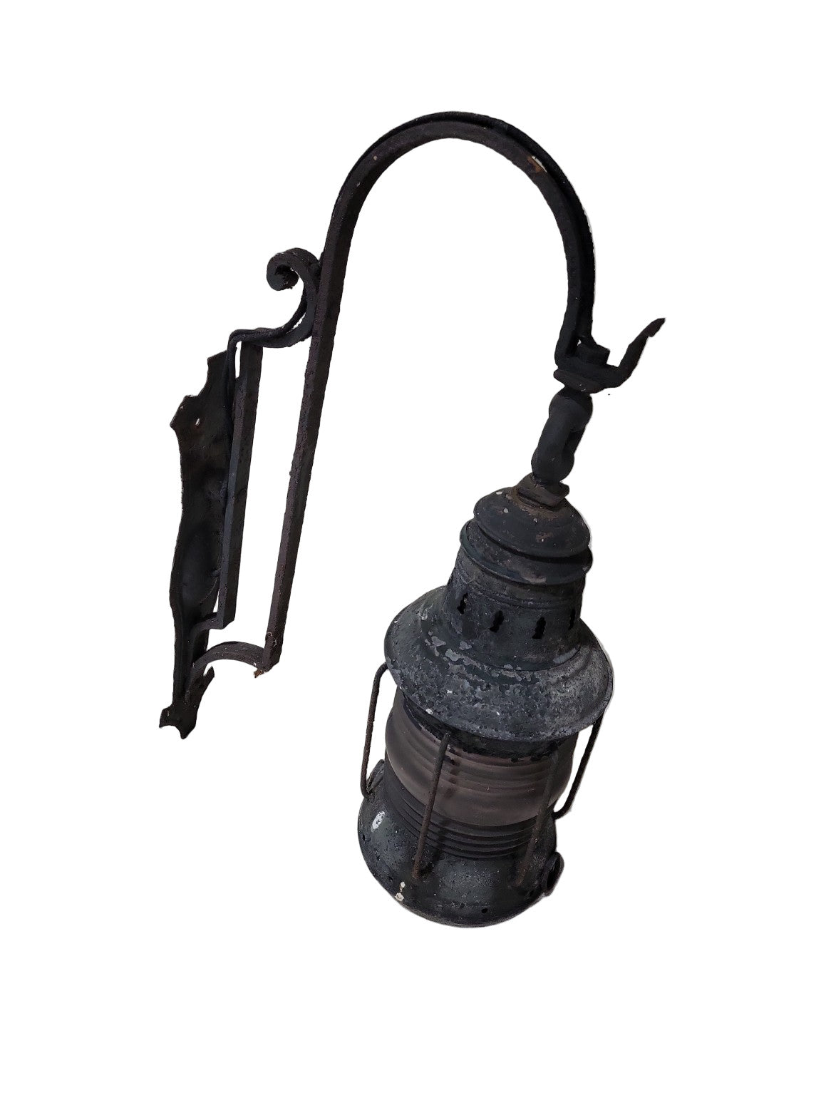 Antique Nautical-Style Wall Mount Lantern – Wrought Iron Bracket