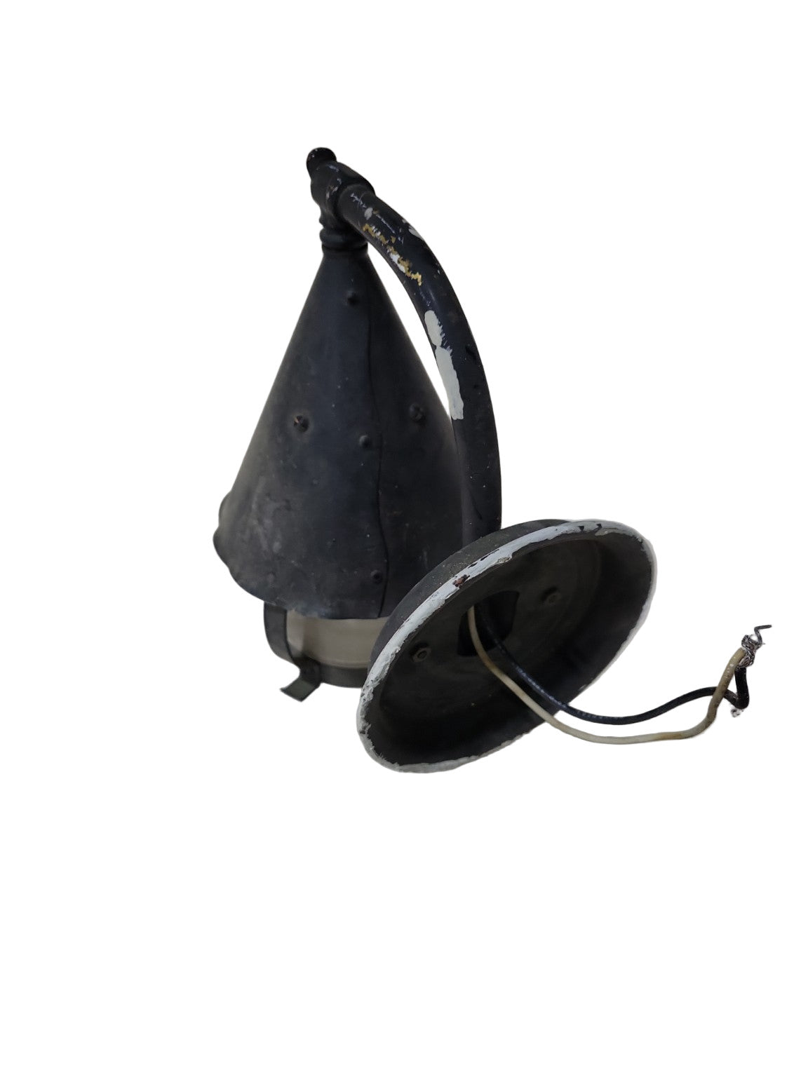 Vintage Black Metal Wall Lantern – Conical Shade with Curved Arm