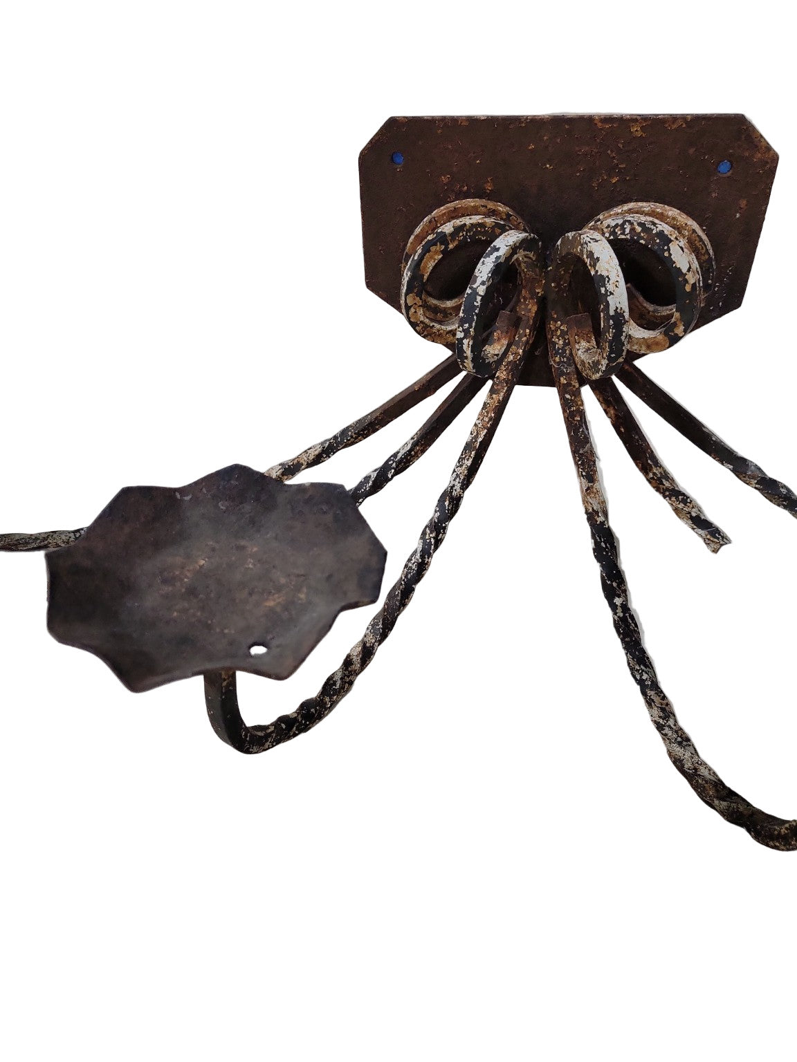 Large Hand-Forged Wrought Iron Wall-Mounted Candle Holder – Six-Arm Scroll Design