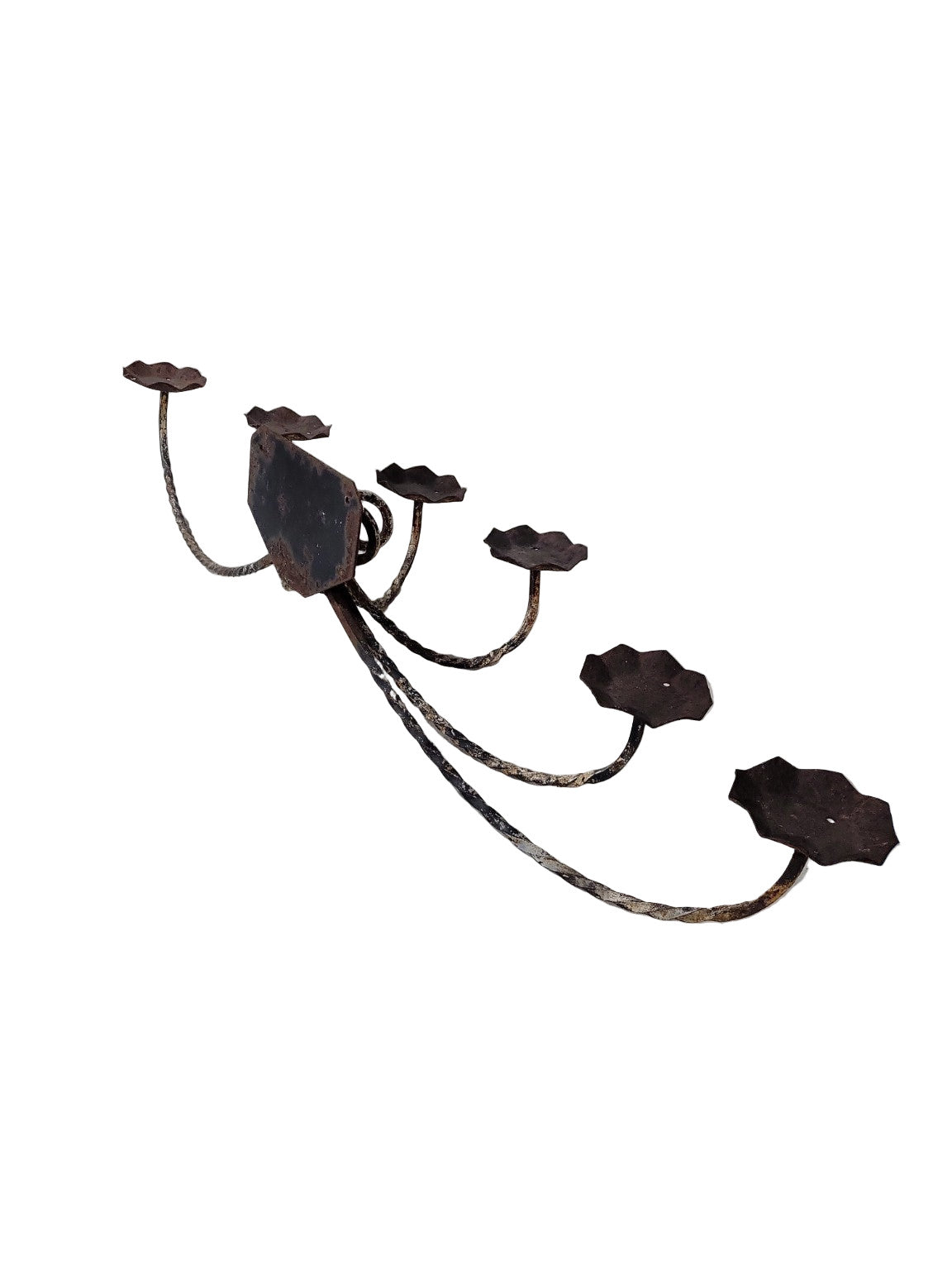 Large Hand-Forged Wrought Iron Wall-Mounted Candle Holder – Six-Arm Scroll Design