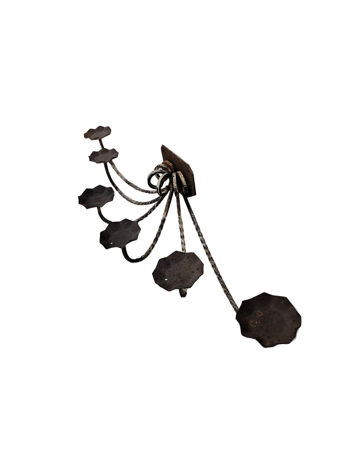 Large Hand-Forged Wrought Iron Wall-Mounted Candle Holder – Six-Arm Scroll Design