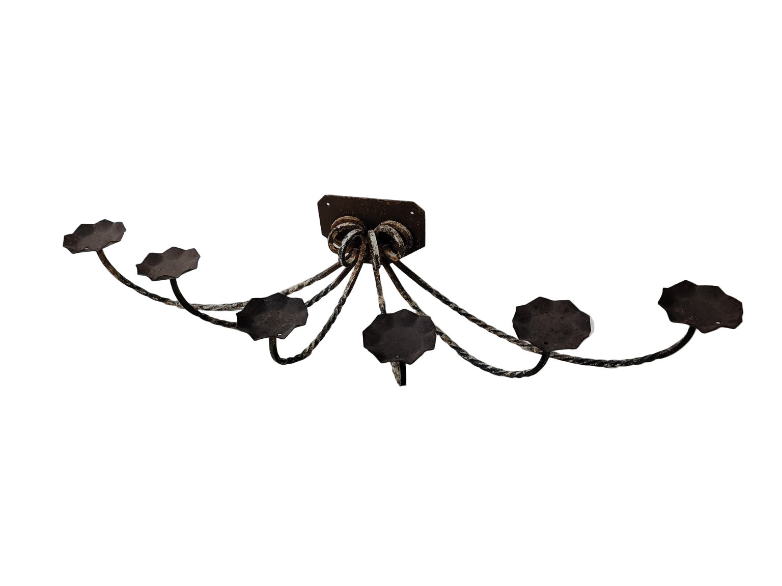 Large Hand-Forged Wrought Iron Wall-Mounted Candle Holder – Six-Arm Scroll Design