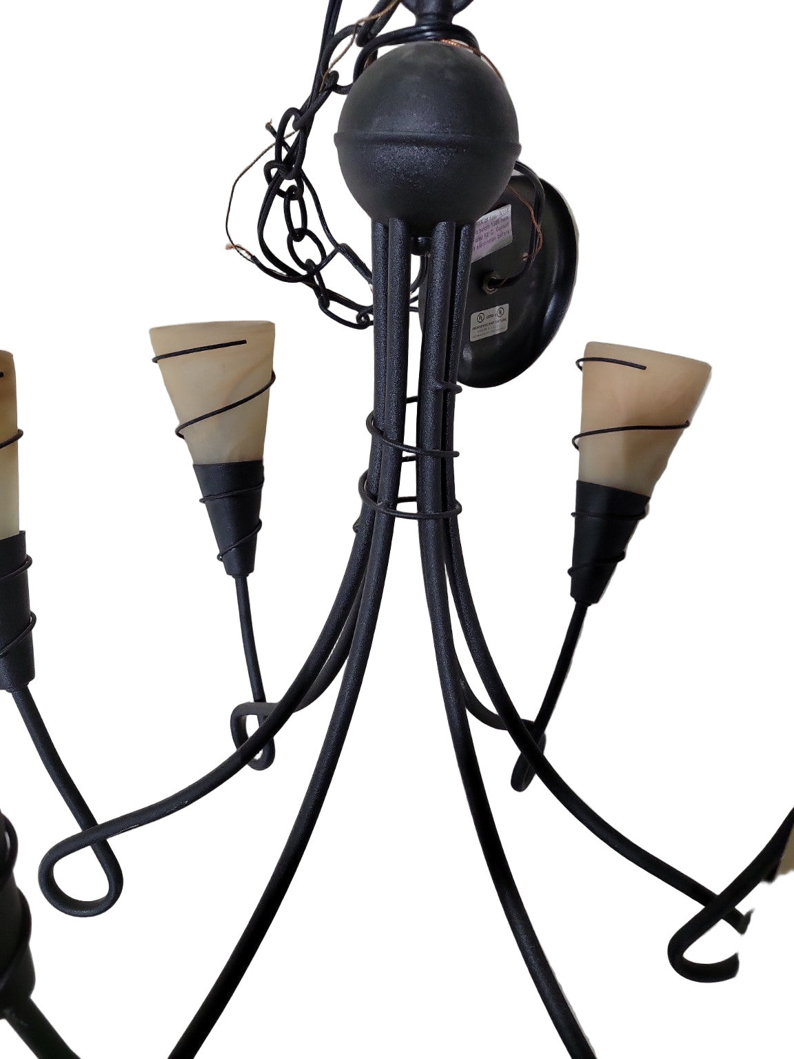 Iron Scroll 6-Light Chandelier with Swirled Amber Glass Shades