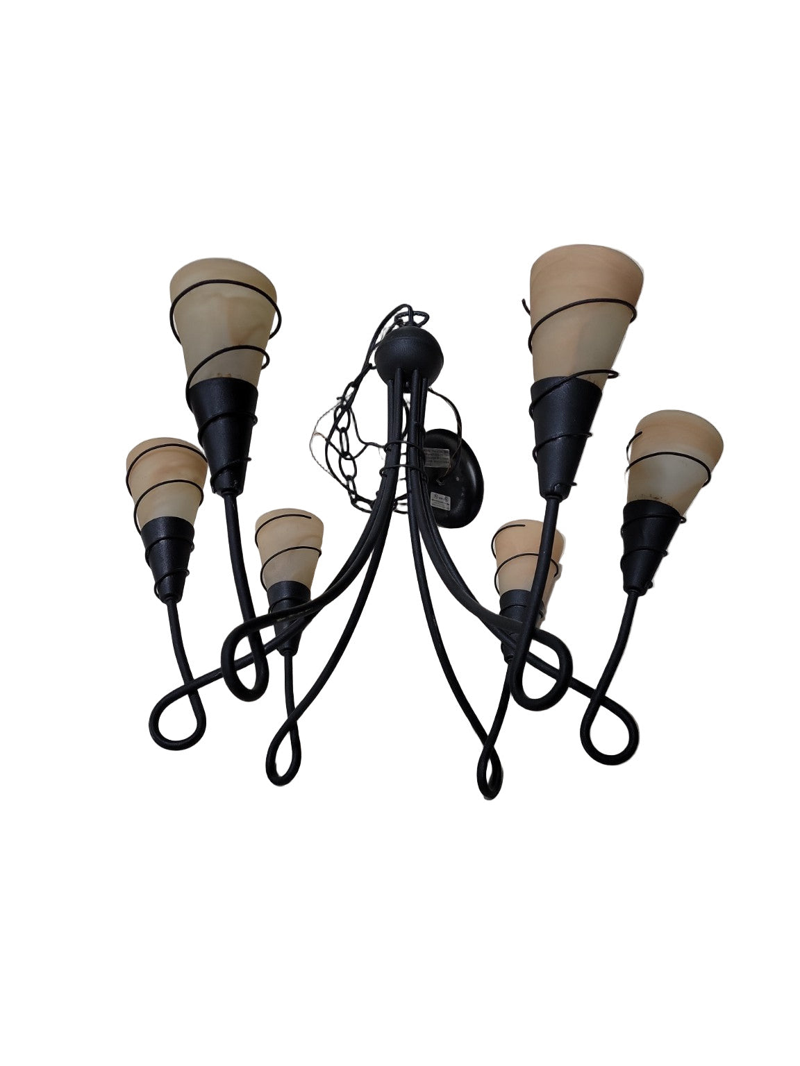 Iron Scroll 6-Light Chandelier with Swirled Amber Glass Shades