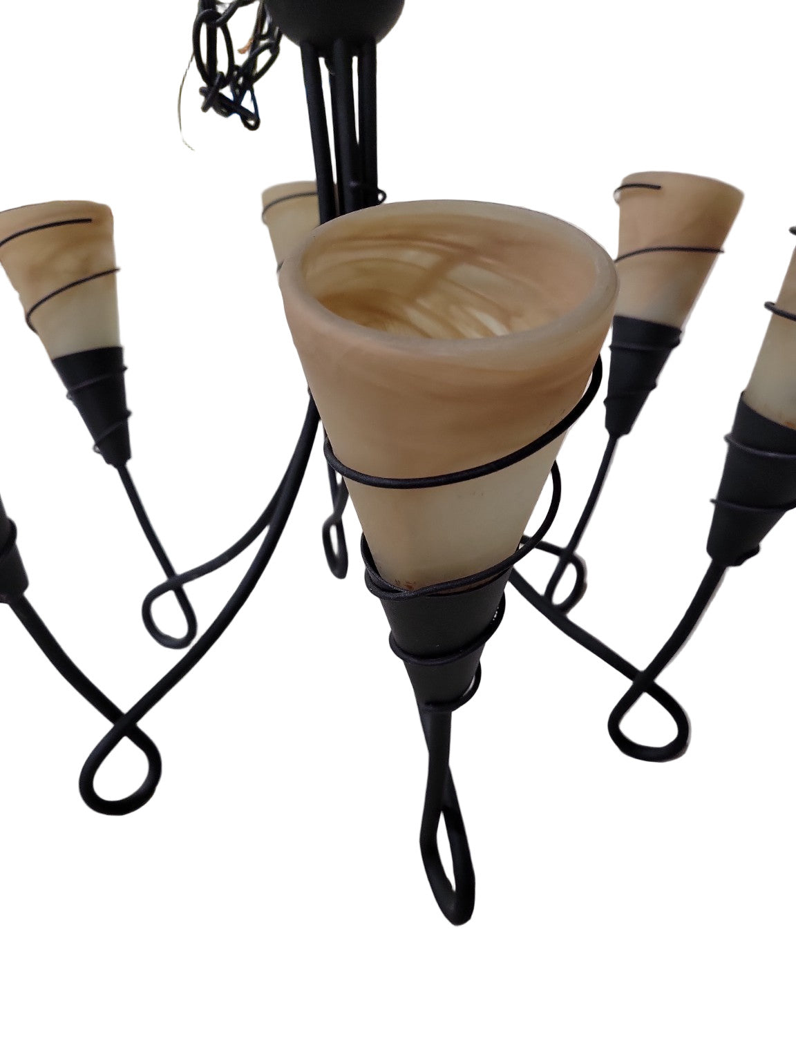 Iron Scroll 6-Light Chandelier with Swirled Amber Glass Shades