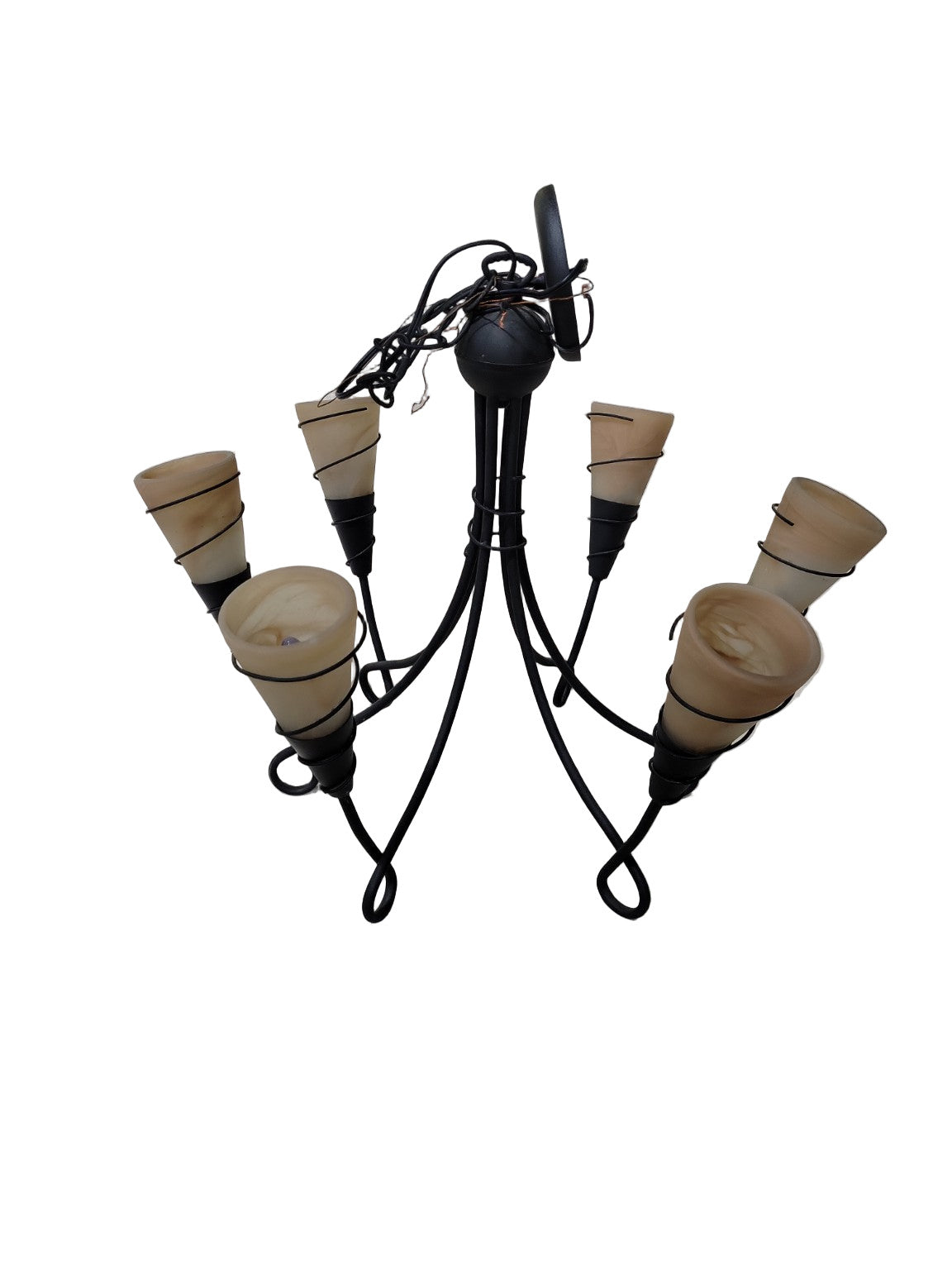 Iron Scroll 6-Light Chandelier with Swirled Amber Glass Shades