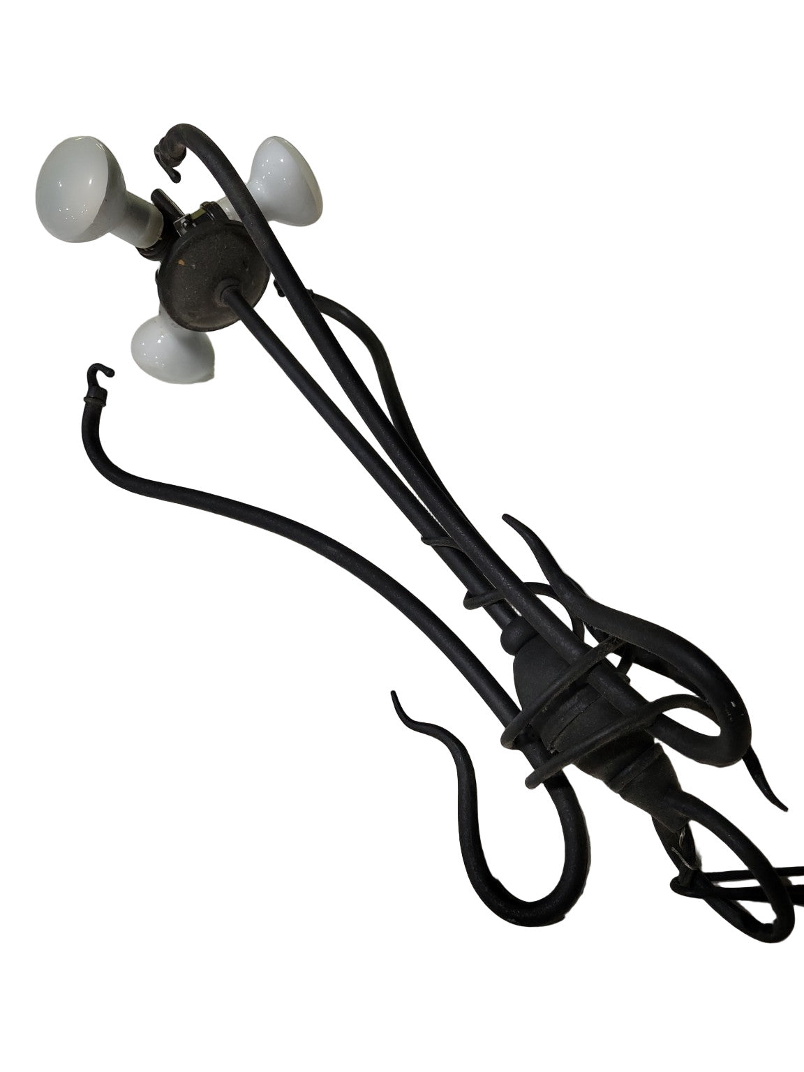 Speckled Glass Double-Bowl Hanging Light Fixture with Scroll Iron Frame