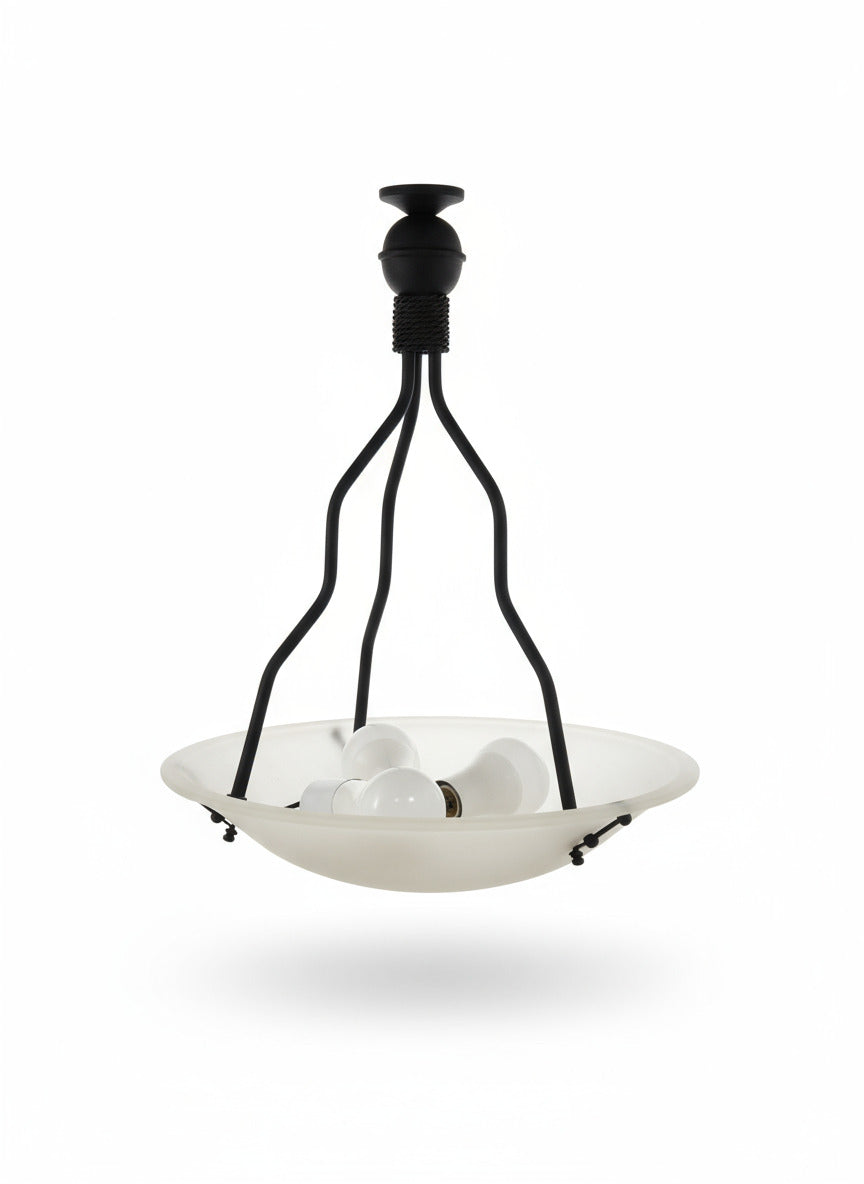 Frosted Glass Hanging Light Fixture – 3-Bulb Iron Frame