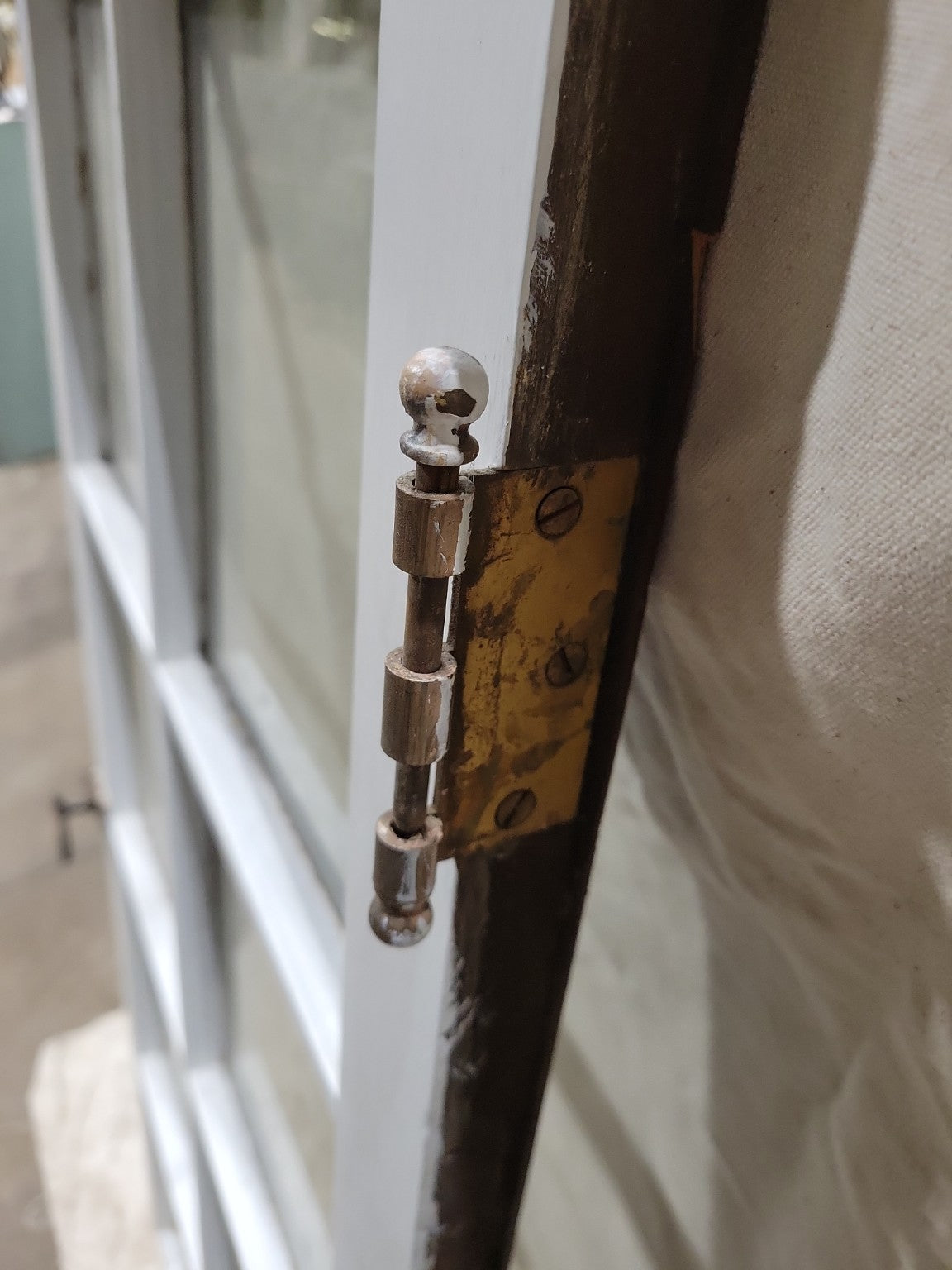 Antique 8-Lite Wood Window Sash – White/Brown Painted with Original Hardware