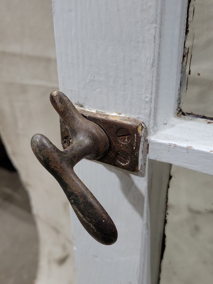 Antique 8-Lite Wood Window Sash – White/Brown Painted with Original Hardware