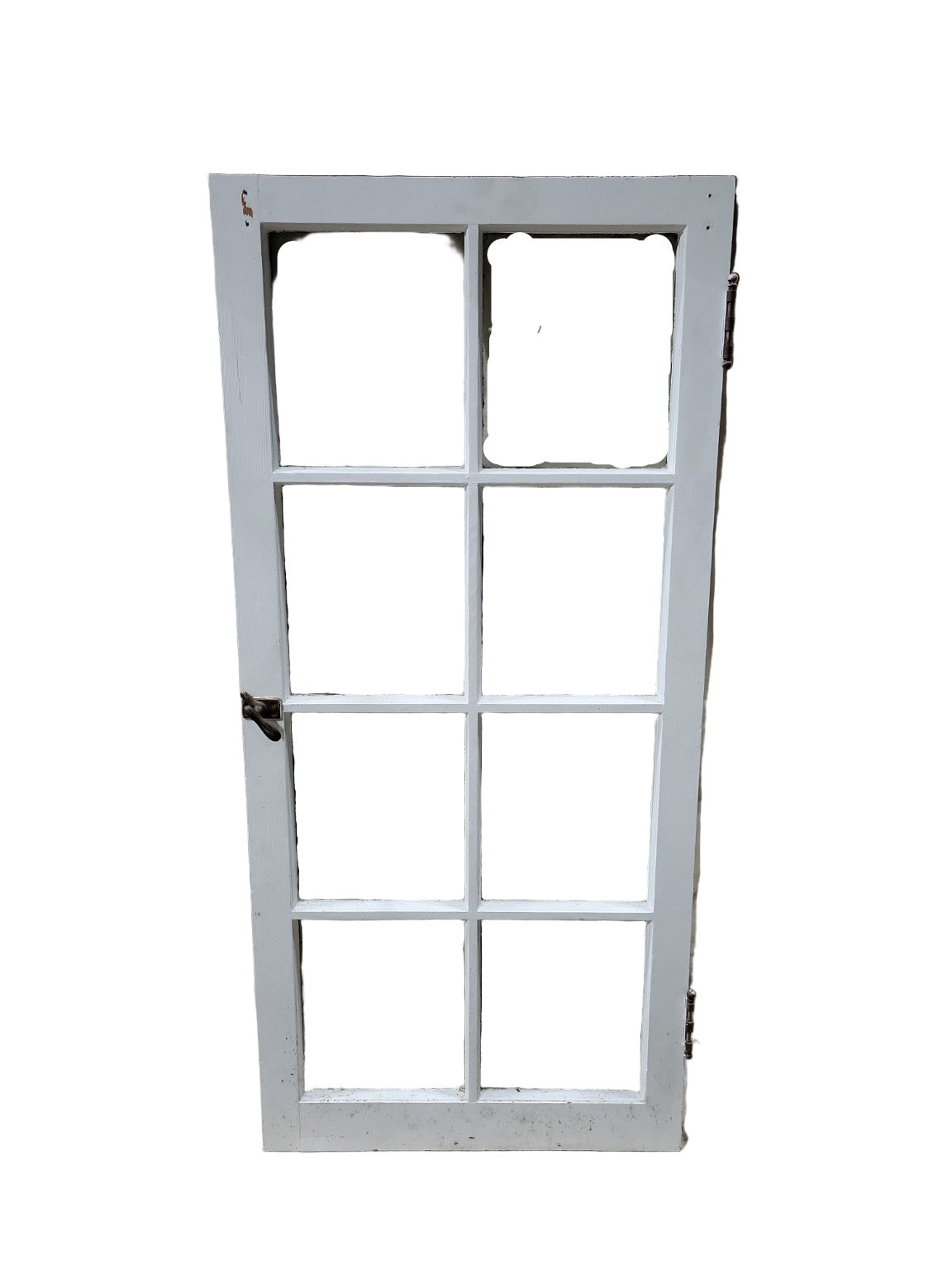 Antique 8-Lite Wood Window Sash – White/Brown Painted with Original Hardware