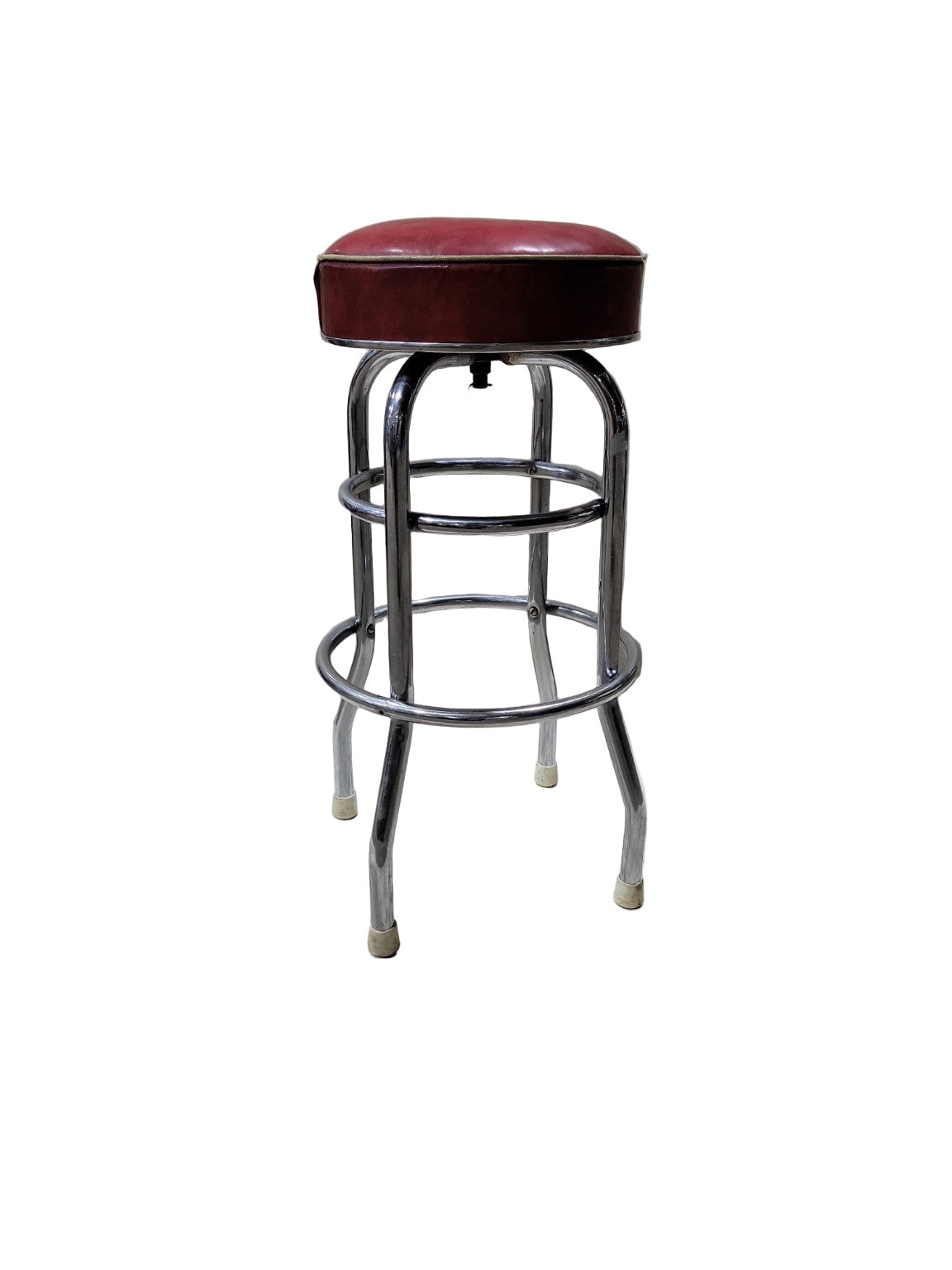 Mid-Century Red Vinyl Swivel Bar Stool with Chrome Base